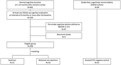 Subthreshold amyloid deposition, cerebral small vessel disease, and functional brain network disruption in delayed cognitive decline after stroke